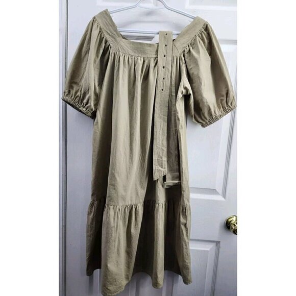 Dazy Dresses & Skirts - Dazy Tan Ruffle Hem Puff Sleeve Square Neck Belt Slze L
